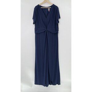 Vince Camuto Plus Size Liquid Knit Navy Blue Twist Front Jersey Jumpsuit Size 3x